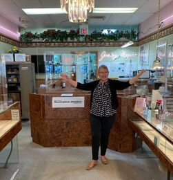 Tracy in front of the brand, new showcase at Daytona's Best Jewelry Store!Picture