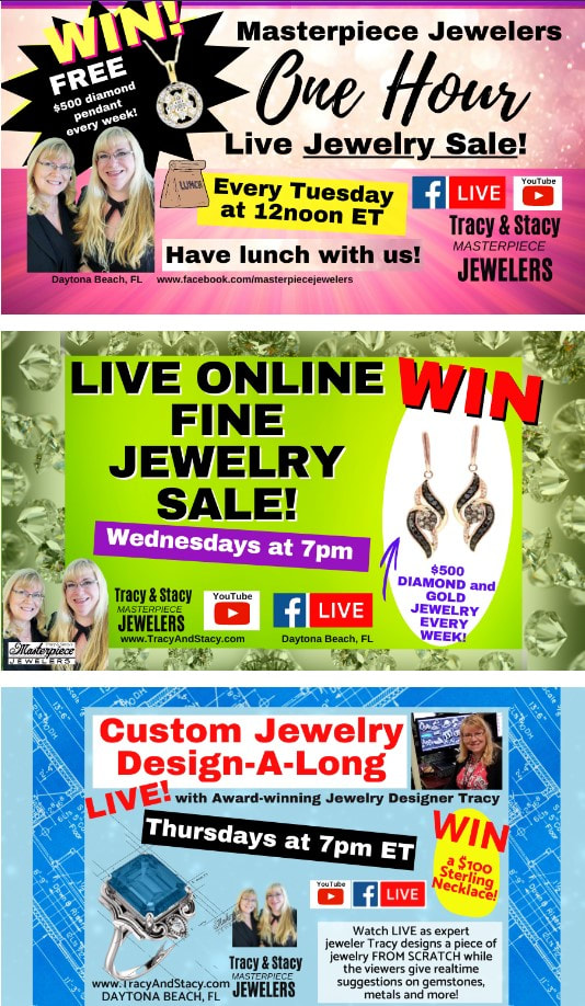 Join us on Facebook at https://www.facebook.com/masterpiecejewelers/ each week to win jewelry!